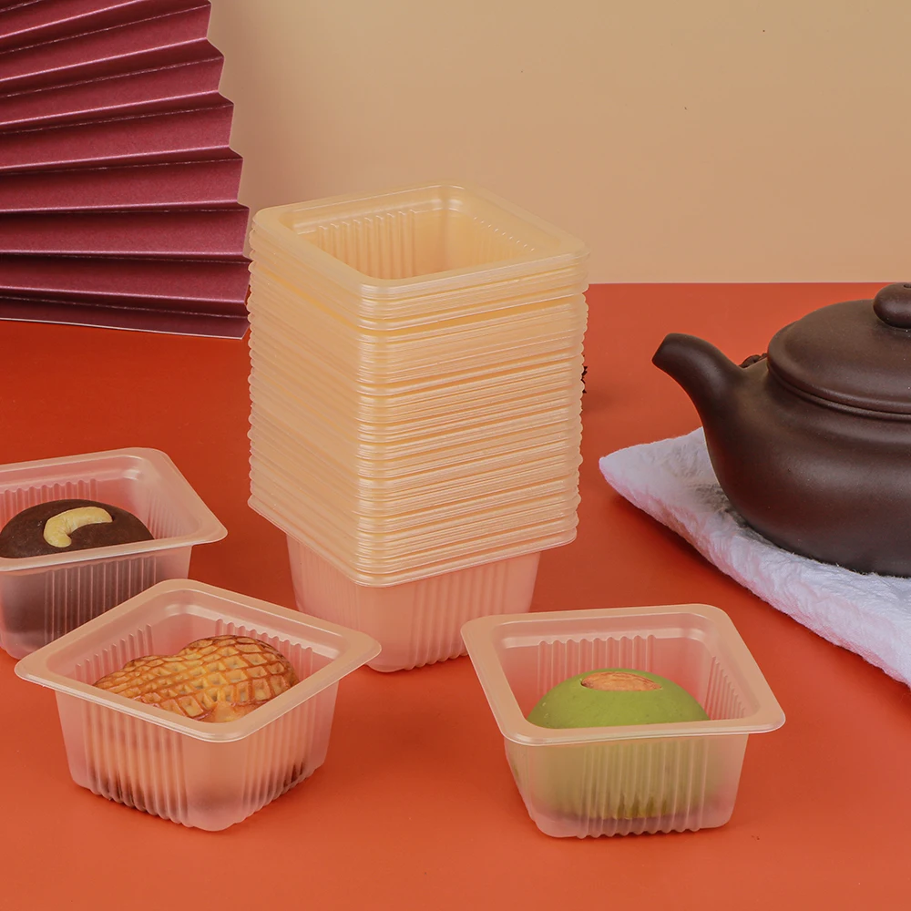 hengmaster Disposable pp plastic food square golden color moon cake cookie biscuit insert packaging tray