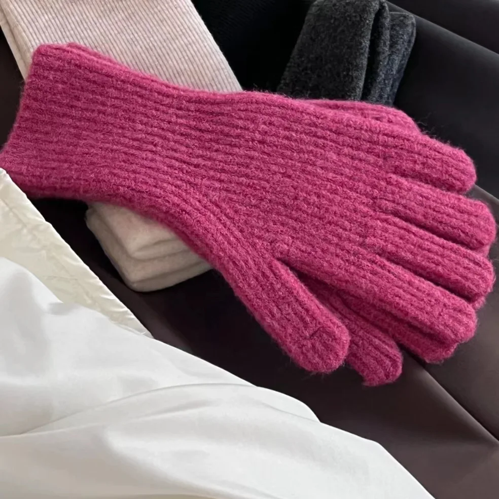 Best Selling Woolen Knit Gloves With Finger Exposed Touch Screen Gloves For Cold Resistant  Five Fingers Knitting Mittens