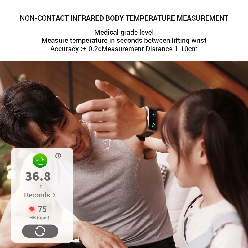 ROCAR Breath Alcohol Tester and Smart Watch with Infrared Body Temperature measurement