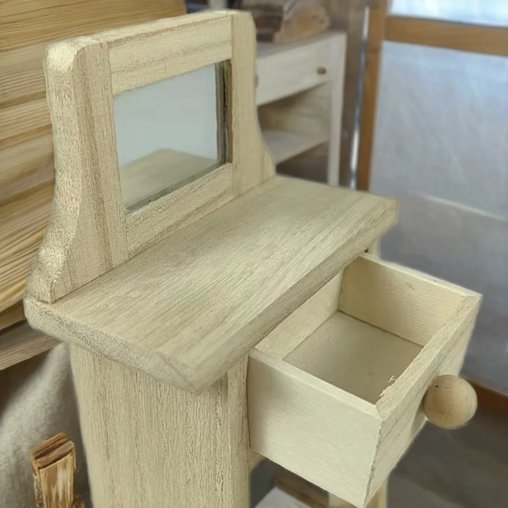 Handmade Wooden Toy Vanity Table with Drawers Jewelry Box Model Wood Crafts and Wall Signs