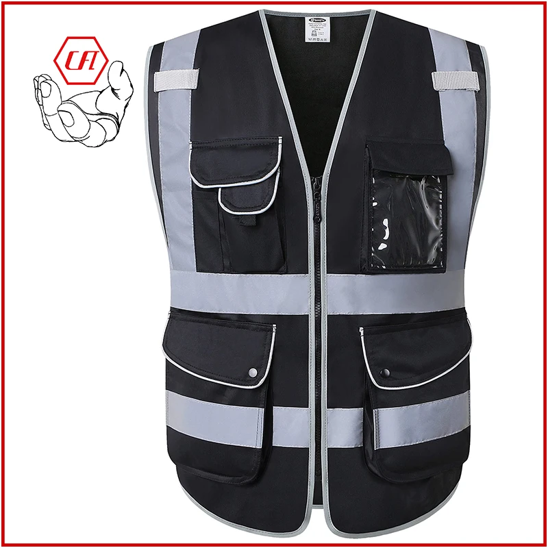 Black Safety Vest Jacket Strip Personal Security Construction High Visibility Hi Vis Work Reflective Safety  Clothing