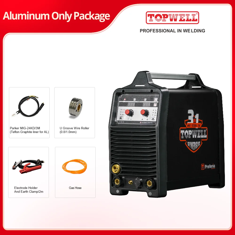 SMALL and PORTABLE 200amp mig/tig welding machine TOPWELL PROMIG-200SYN Pulse arc welders