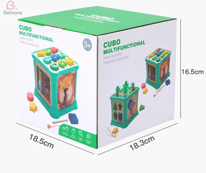 New 6 In 1 Multipurpose Educational Sensory Toy Shape Recognition Wooden Activity Cube Early Education Learning Toys