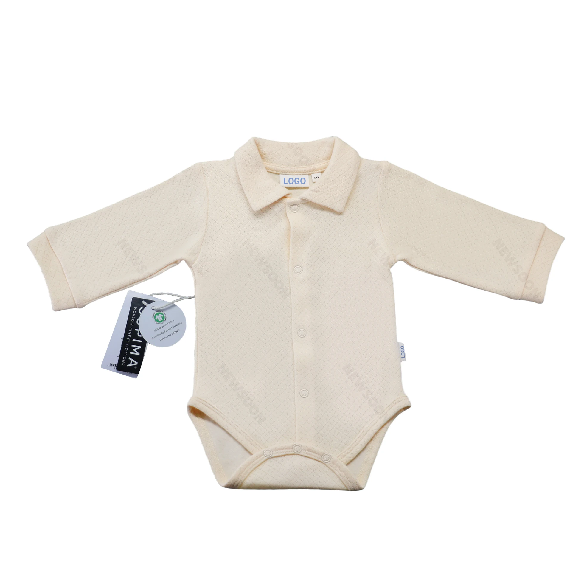 Long Sleeve Jacquard Organic Pima Cotton Baby Clothes Romper Gots Certified POLO Collar Baby Pajamas 100% Cotton Custom
