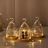 Wedding decor valentine gifts Custom Large Small Bell Glass Cloche with lights glass bell dome jar with LED light wooden base
