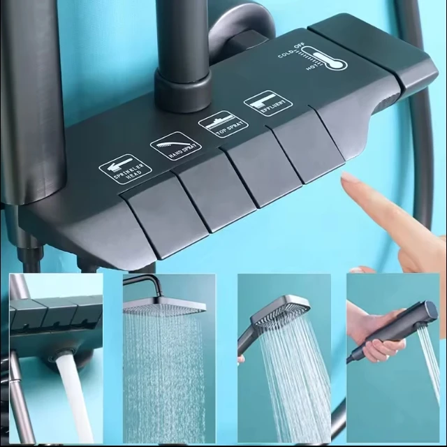 High Quality Gun Grey Stainless Steel Shower Set 5-Year Warranty Modern Hot Cold Rain Shower Faucet Hand Wash Bathroom Basin