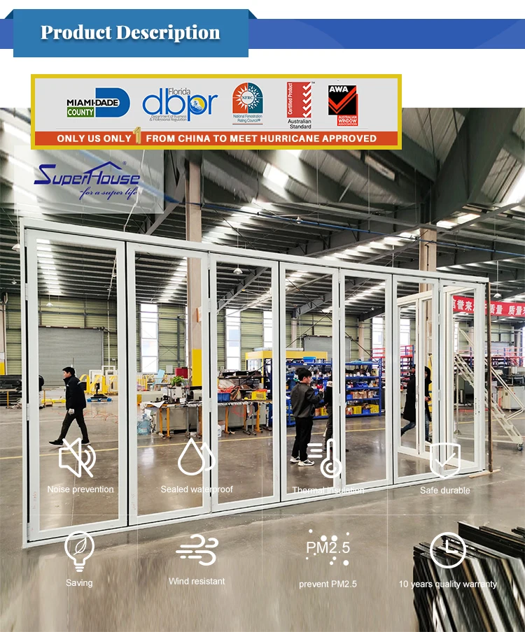 Whole house one step customization Aluminum impact hurricane safety glass folding door big view sea house