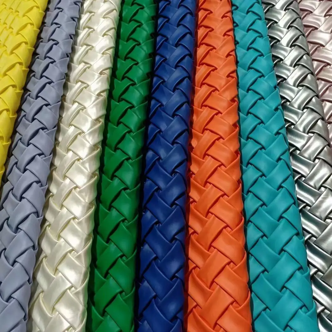 Newest Crimping weave fine sheep grain PU artificial faux leather for lady shoe with hand wove designs for handbag, furniture,