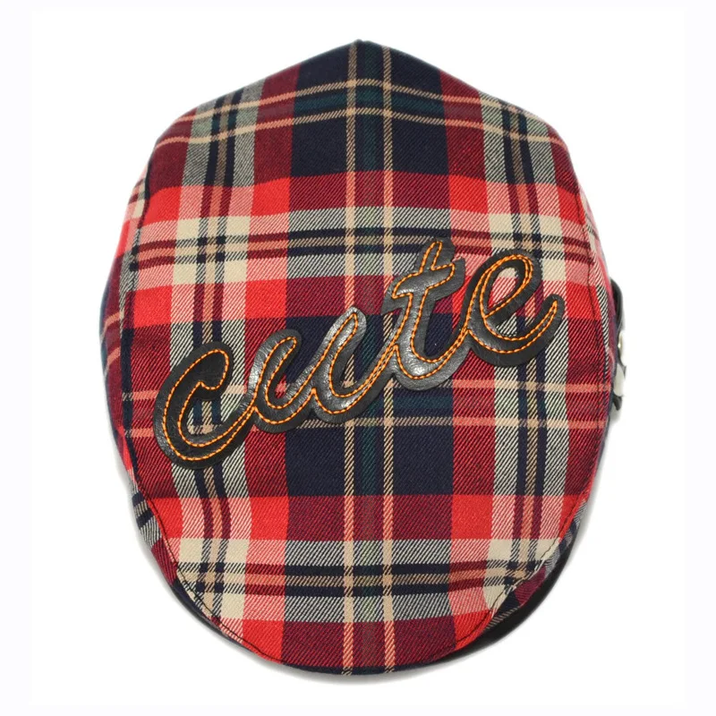 Blue Red Plaid Snap Front Newsboy Golf Flat Ivy Cap Cabbie Hat Cotton Scottish Tartan Plaid Flat Cap for Baby Beret Baby Hat