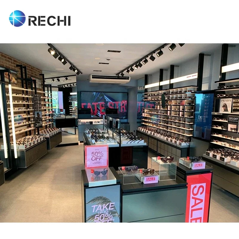 RECHI Eyewear Shop Fittings Display Fixture Sunglasses Shelf Wood Display Cabinet & Showcase For Optical Store Interior Design