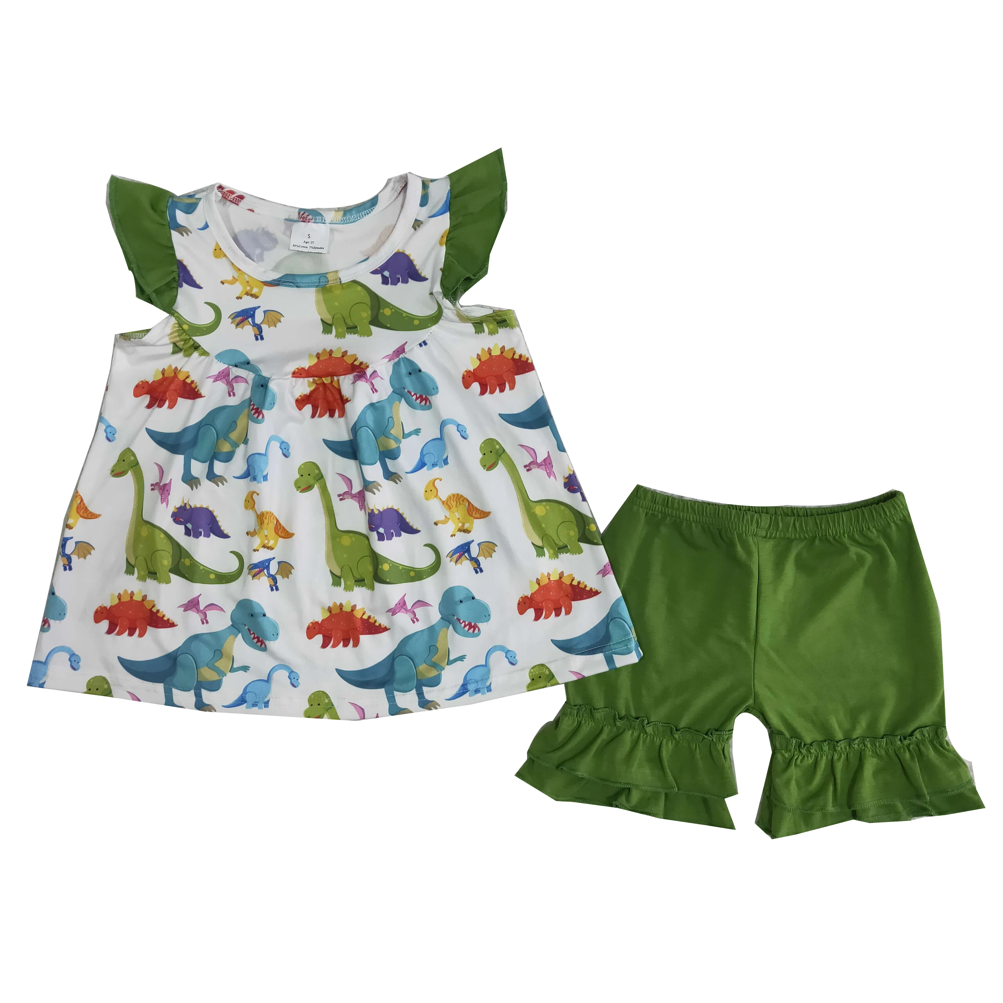 American children girl Wholesale Cartoon 2pcs Clothing Summer Holiday Wear green Kids Sleeveless Top and Pants Boutique Outfit