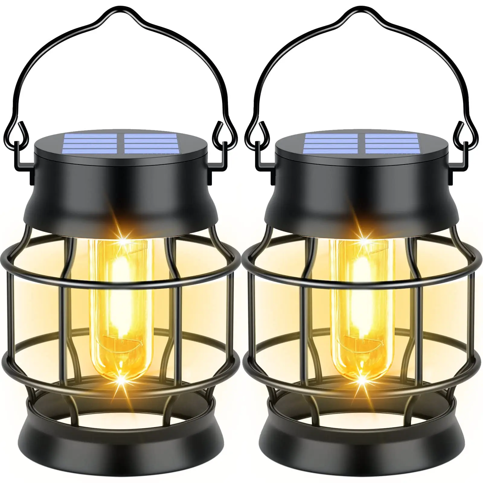 HSX Outdoor Waterproof Solar Rechargeable Camping Tent Lamp Lantern With Emergency Power Bank Flickering Flame Hanging Led Light