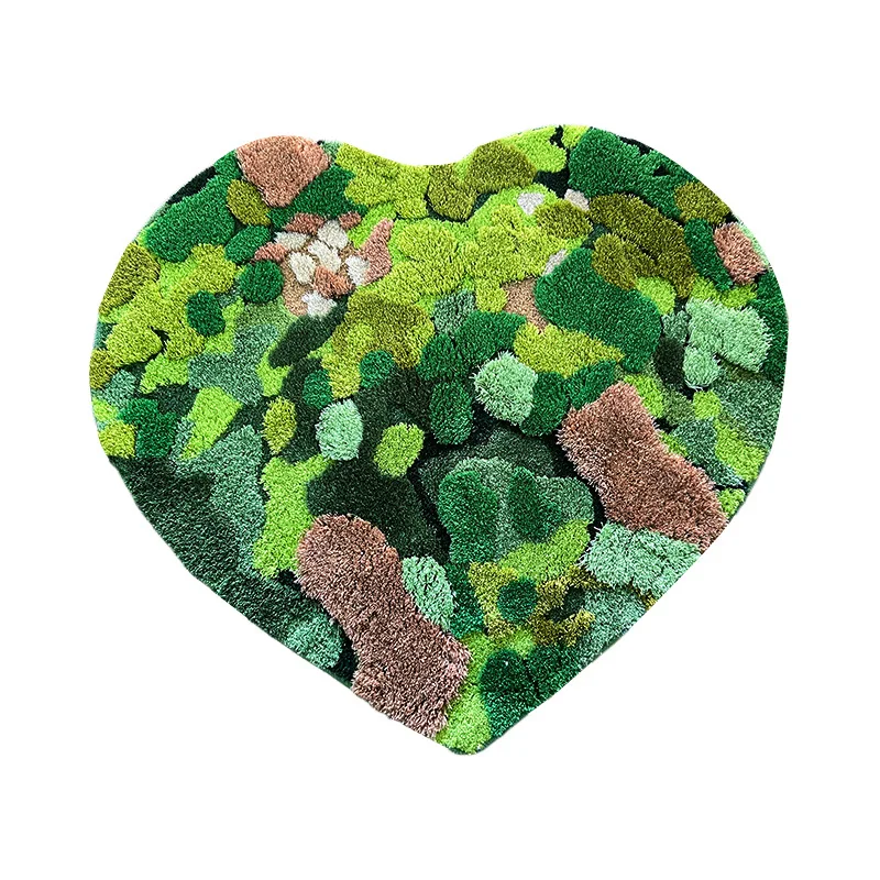 Moss Bathroom Rugs 3D Cute Moss Carpet Mats Living Room Green Flocked Bedside Carpet Bathroom Non-slip Bedroom Mats