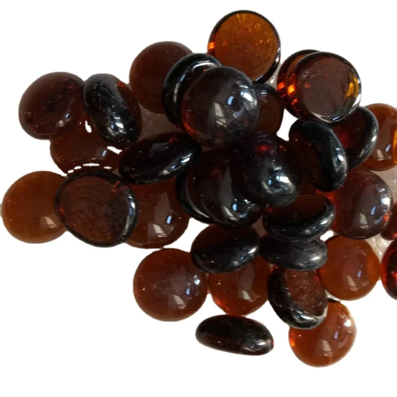 DARK AMBER AND MIDDLE AMBER  TEMPERED FIRE GLASS BEADS