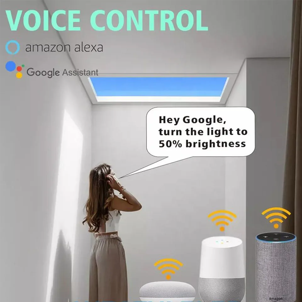 Lamparas Hotel Artificial Skylight LED Ceiling Panel Lamp Modern Wifi App Blue Sky Ceiling Light