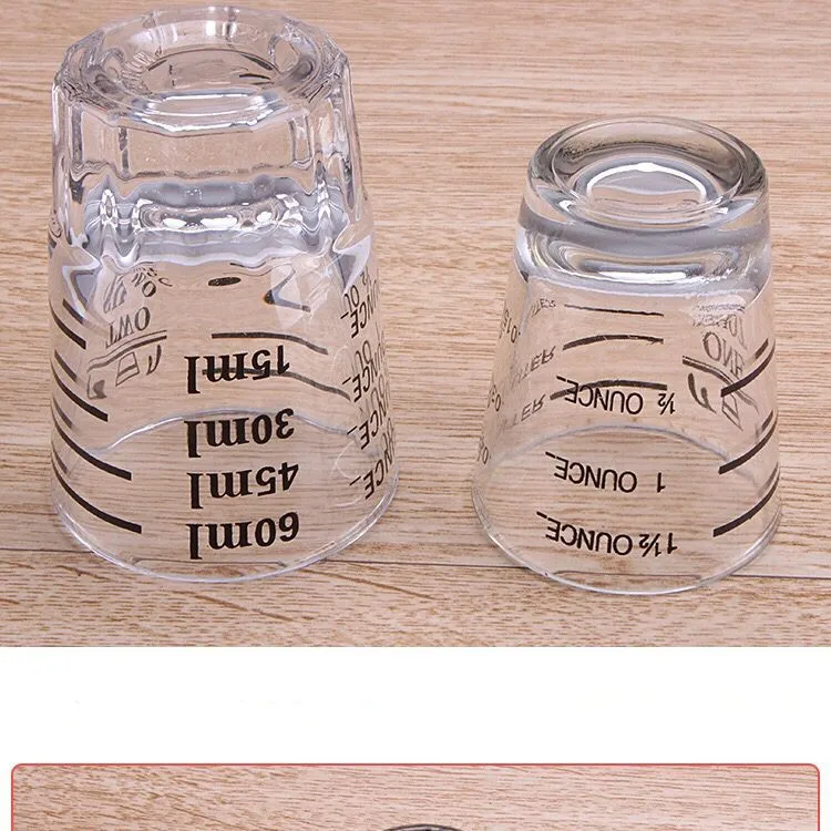 Small Glass Measuring Cup 2 Oz / Teaspoon / Tablespoon Kitchen Tool Dual Spirit Measure Cup 60ml for Bar Party Wine