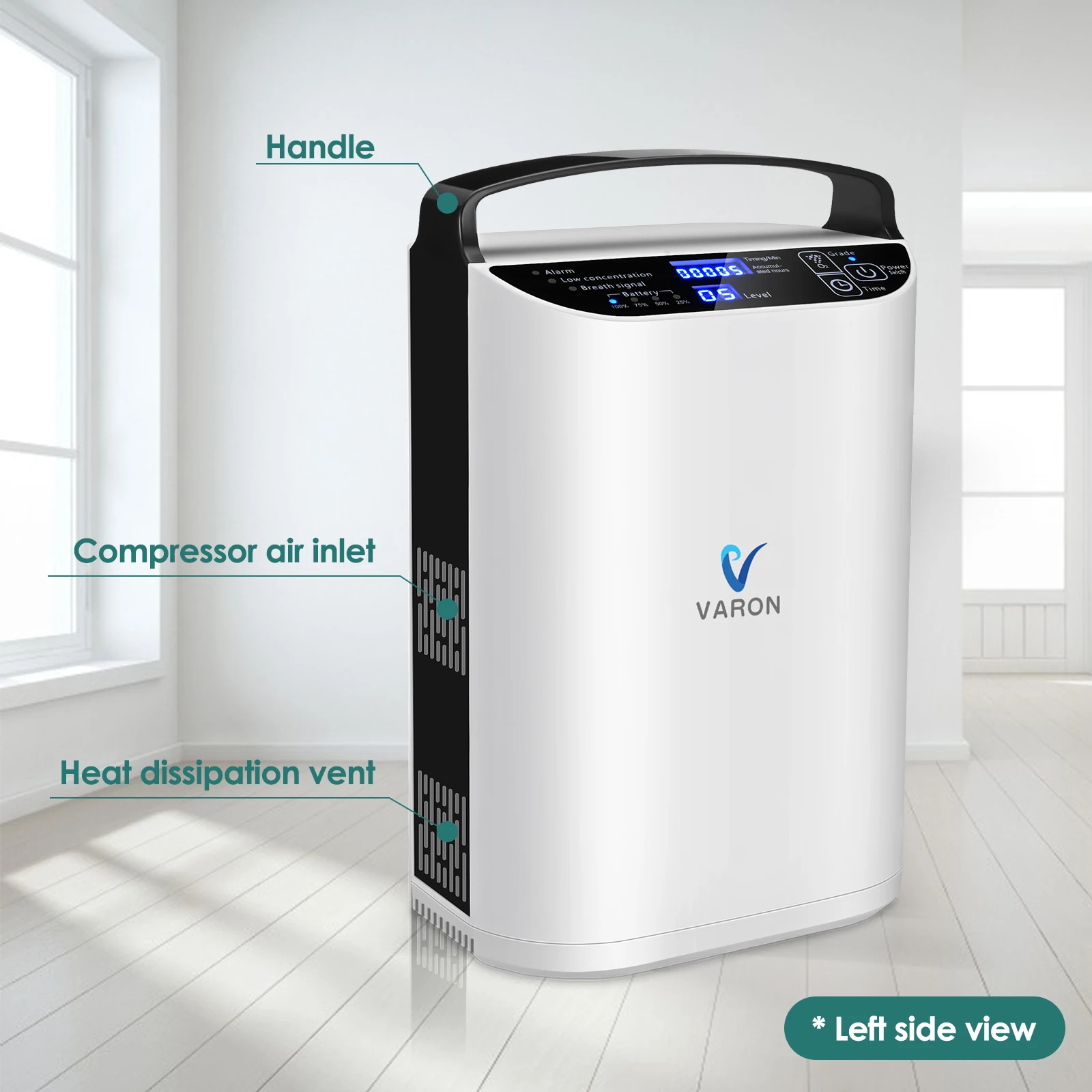 Varon Easy to Carry Pulse Flow Oxygen Concentrator with battery
