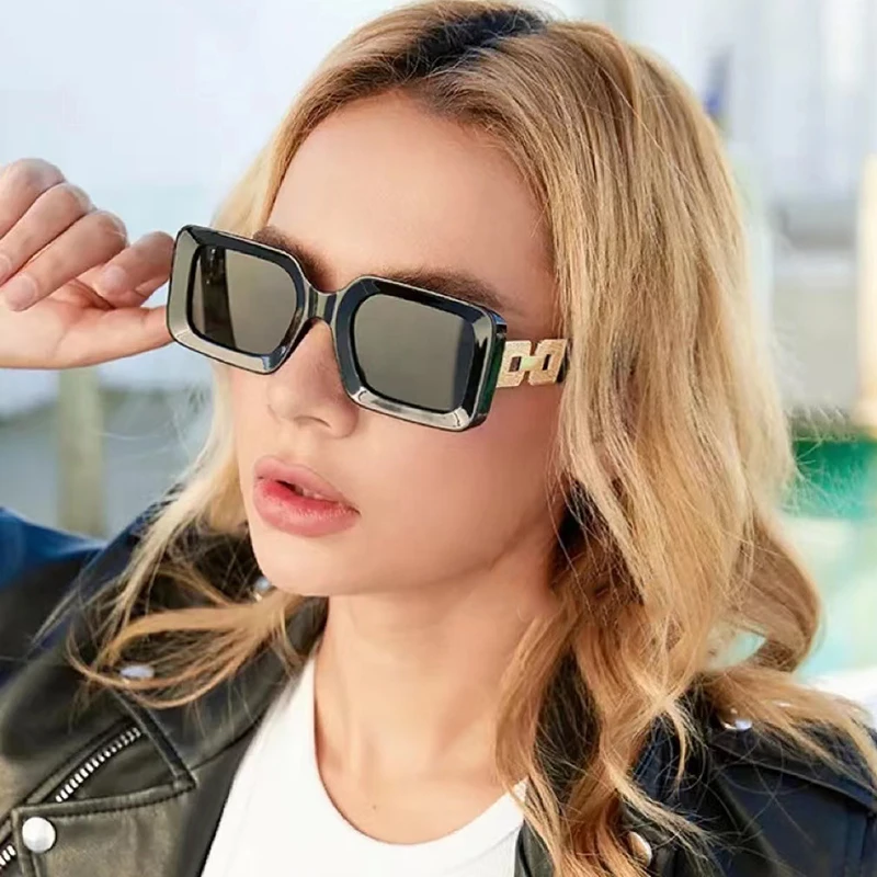Fashion Luxury Brand Square Sunglasses Women Men 2024 Vintage Rectangle Sun Glasses Trendy Chain Legs Retro Shades Female Uv400