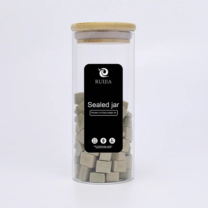 Wholesale round glass jars bamboo lid glass Food canisters used for Nuts Spice Candy Tea