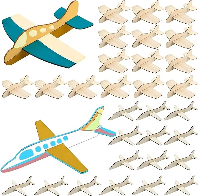 Two Styles DIY Wooden Airplane Toys Unfinished Wood Glider Plane Model Paint for Birthday Family School Craft Projects