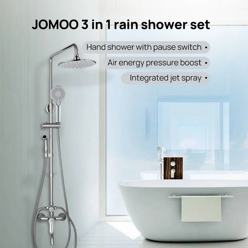JOMOO 3 In 1 High Pressure Silica Gel Rainfall Shower Set One-Button Stop Shower Mixer With Integrated jet spray