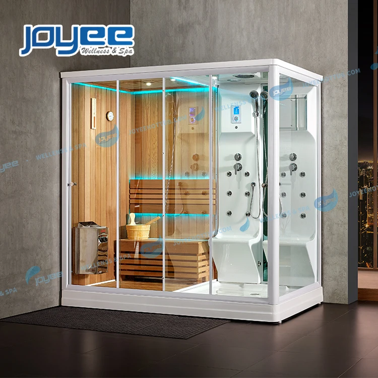  JOYEE 2 двухместные сиденья со стеклянной дверью Новый влажного пара сухая сауна комната душевой кабиной с баня кабина душевым спа