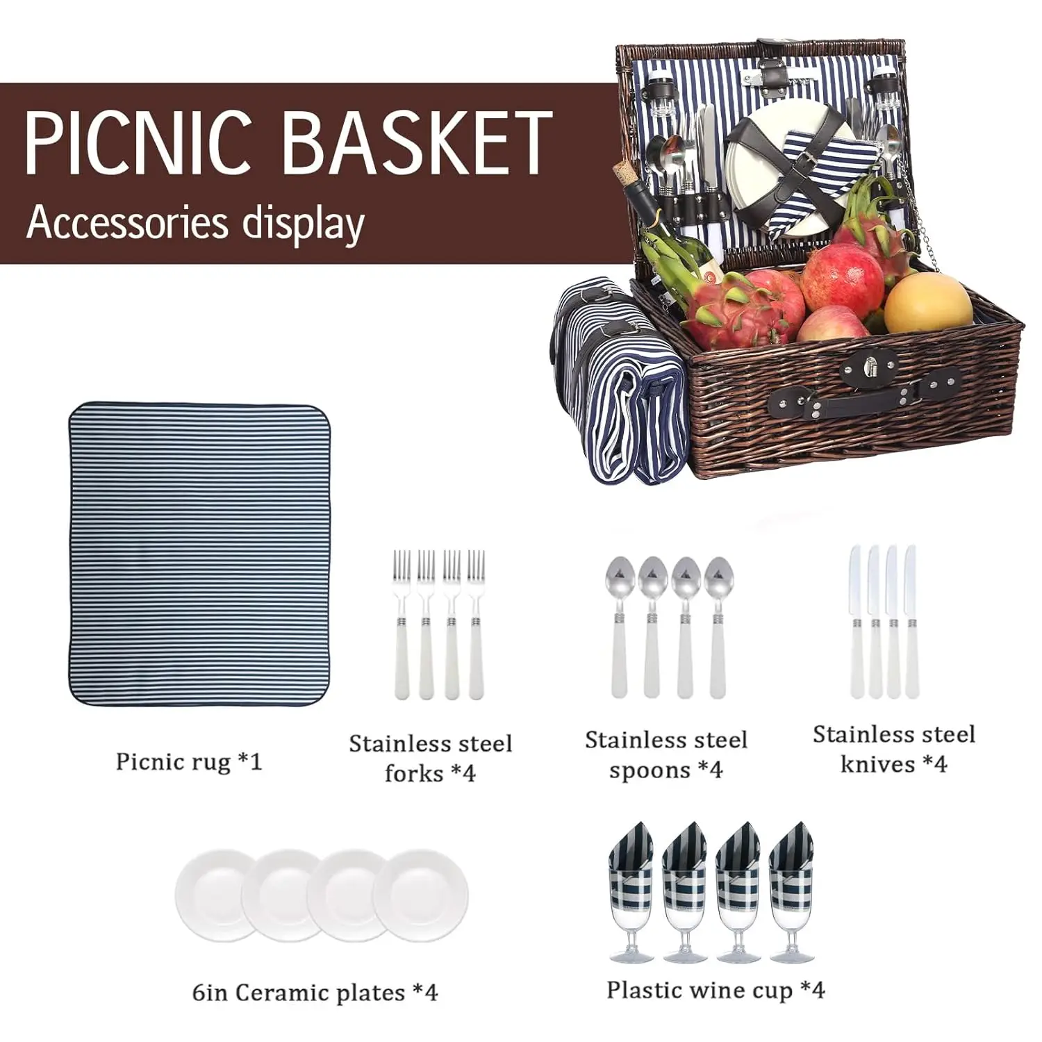 JY Custom Empty 4 Person Rattan Cheap Set Wicker Picnic Basket With Lid Wicker Picnic Basket For 4