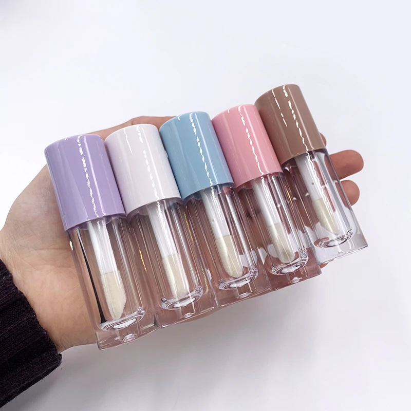 Custom logo lip glaze lipgloss tube eyeliner mascara tube pink white round lip gloss tube with big brush