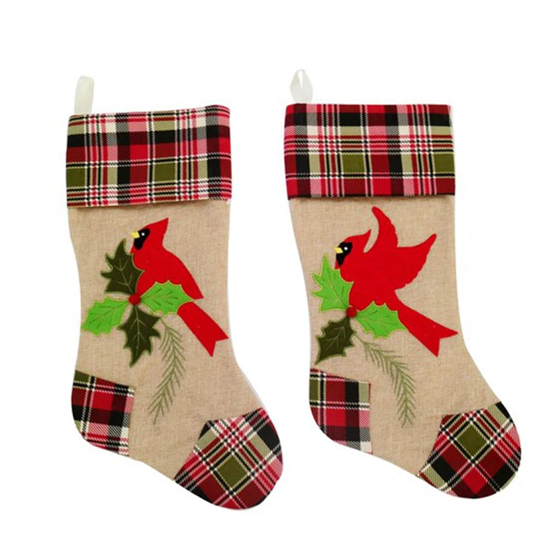 Рождественский красный чулок с птицами детские рождественские конфеты подарок в канун Рождества Санта-Клаус украшения для
