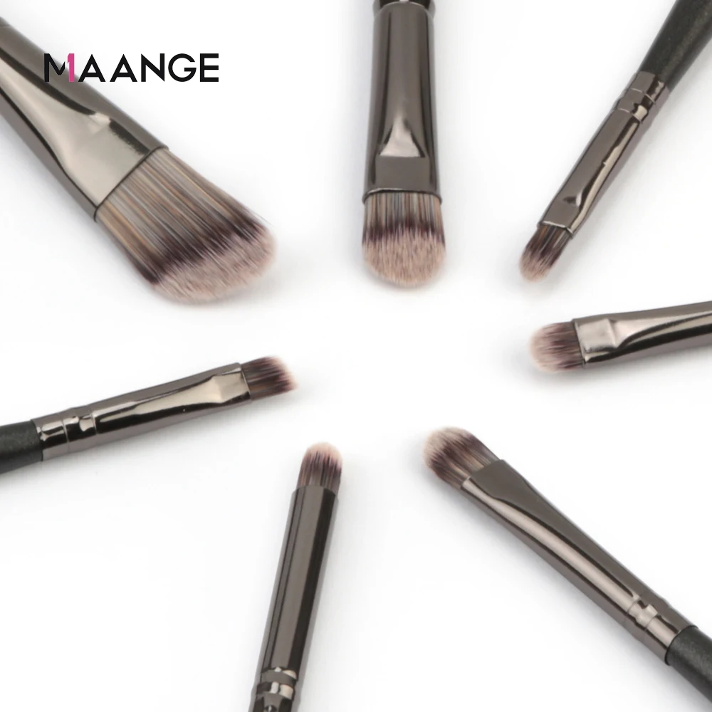 MAANGE Private Label Elegant brush 7pcs Custom Black Lip Angled Foundation Concealer Eyeshadow Eye Shadow Makeup Brush Se