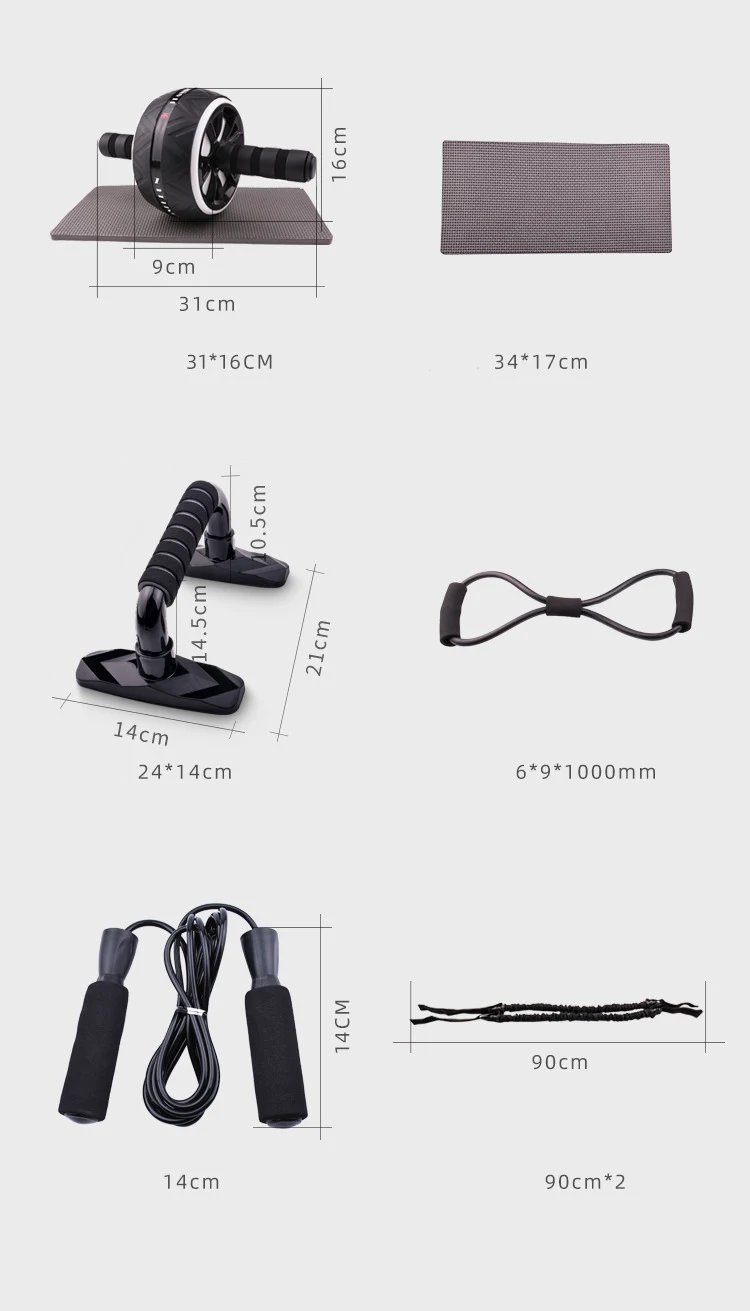 Anti-slip good quality ultra-wide abdominal widened ab wheel roller abs set of 5 pieces including Tensioner  and jumping rope