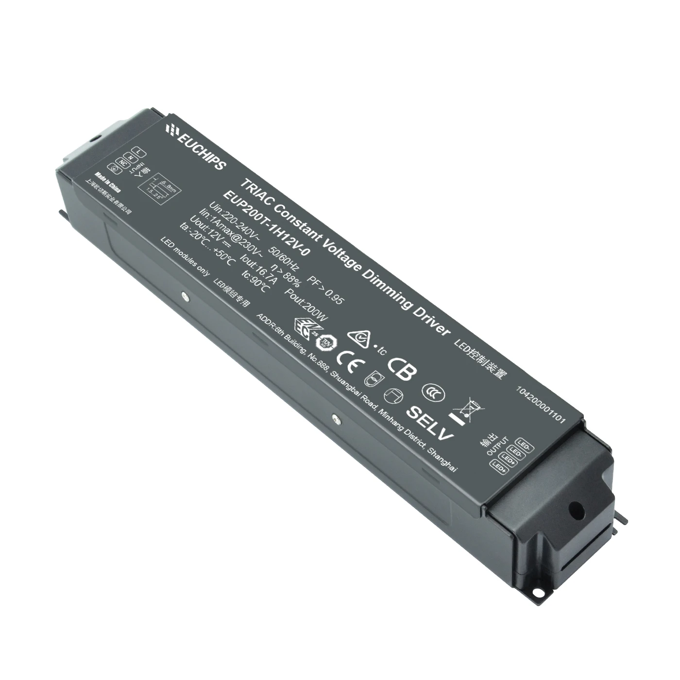 EUCHIPS 200W Phase cut Constant Voltage Dimmable Led Driver 12V DC Light strip Dimmer Controller 220V Single Output Triac Driver