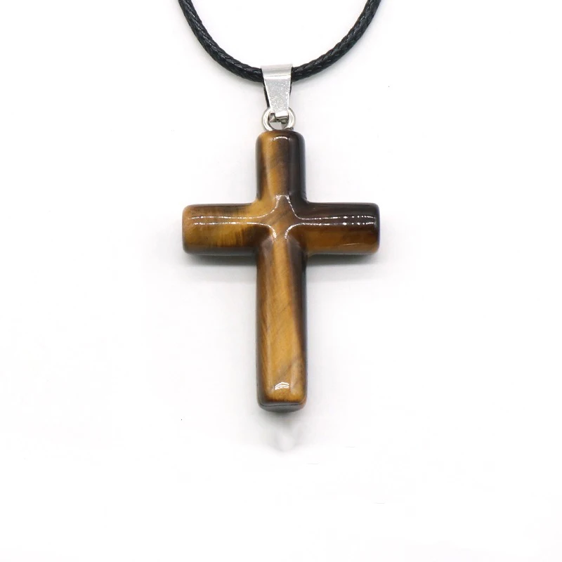 Healing Crystal Cross Shape Natural Gemstone Pendants Crucifix Rock Stone Healing Chakra Charms for DIY Necklace Jewelry Making