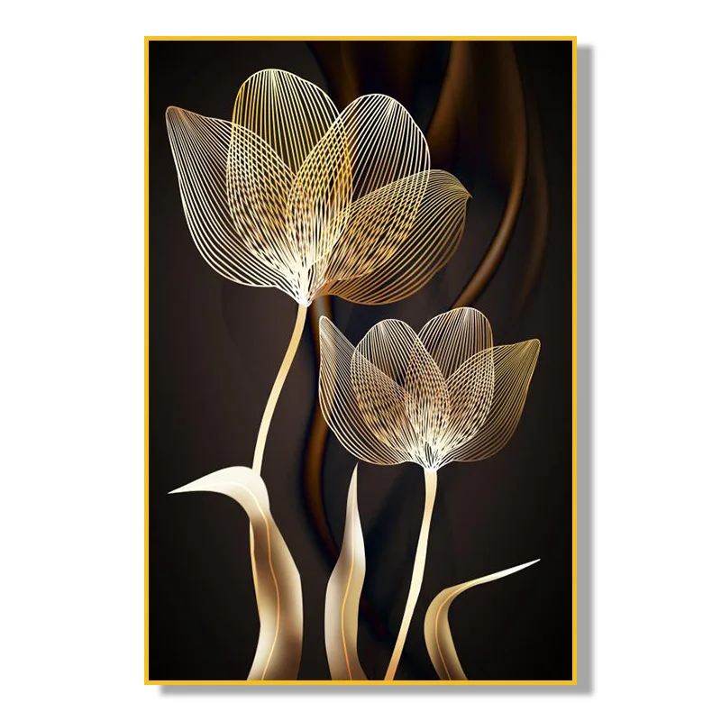 northern europe abstract black gold flower paintings modern living room wall painting home decoration murals