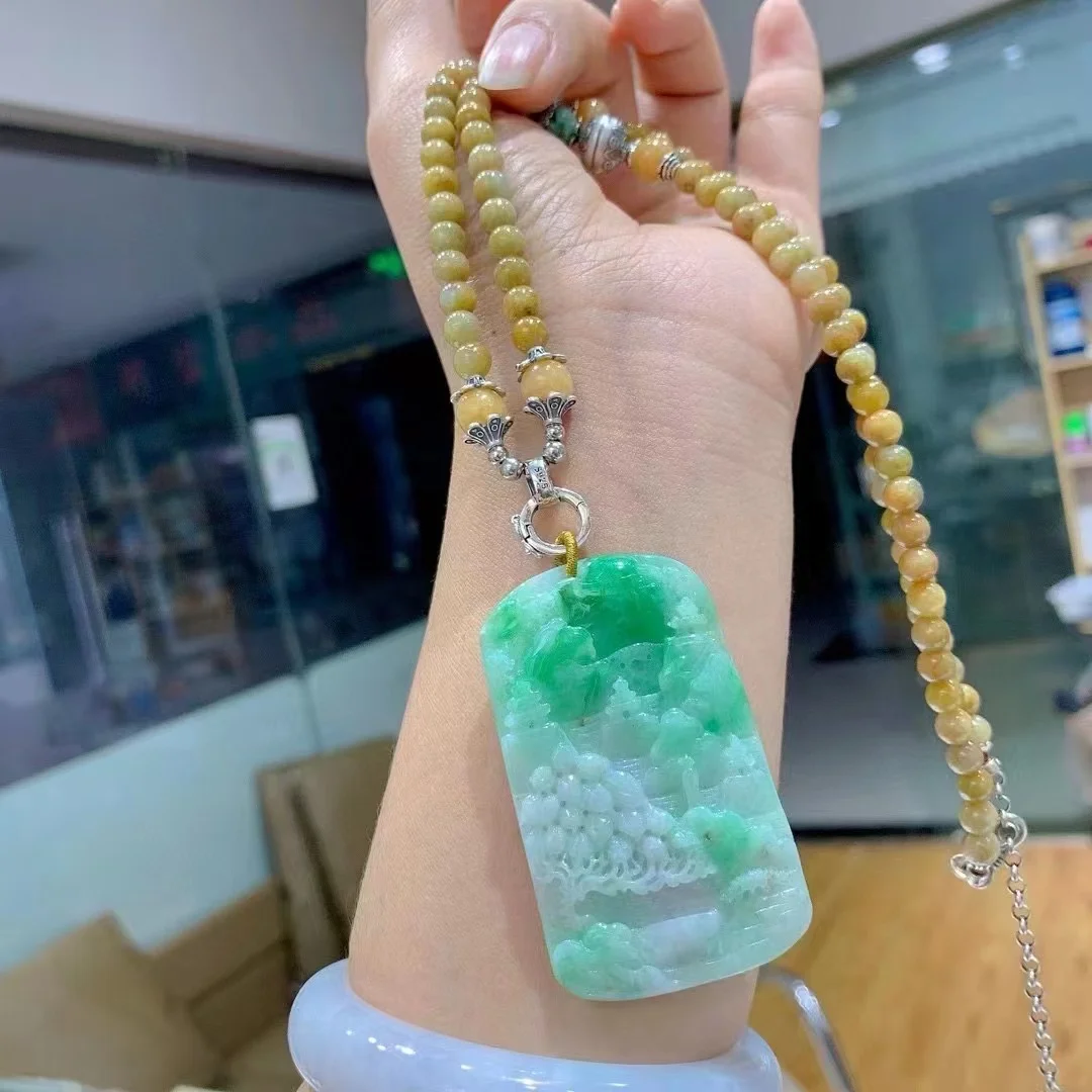 Floating Landscape Yang Green Dragon Brand Goddess Jade Pendant