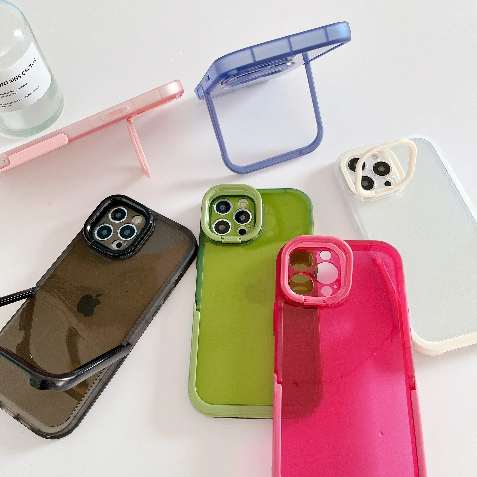 Wholesale Clear Bumper Stand Holder Phone Case for iPhone 14 pro max Shockproof TPU case with Camera Protection Back Cover