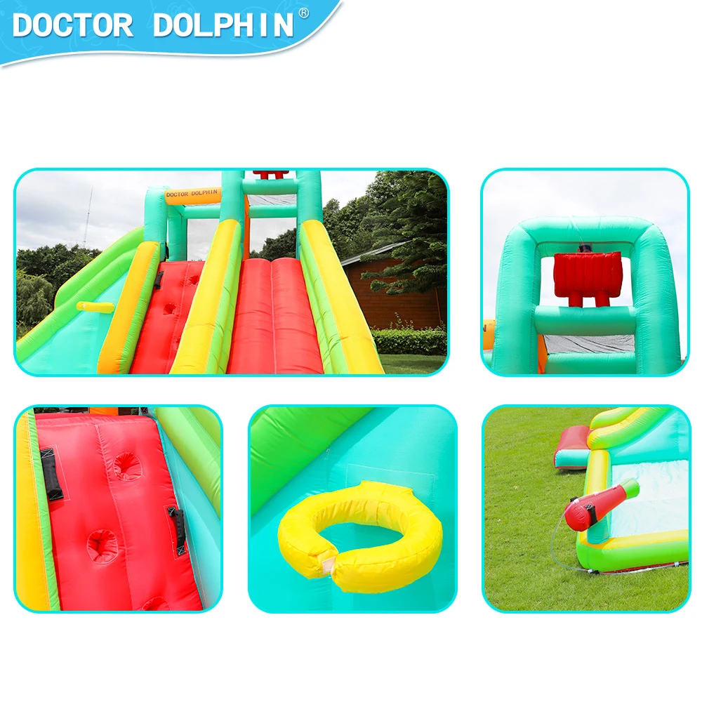 Doctor Dolphin Funny Outdoor Games Nylon Child Ball Pool Jumping House Bouncy Water Slide Inflatable Castle