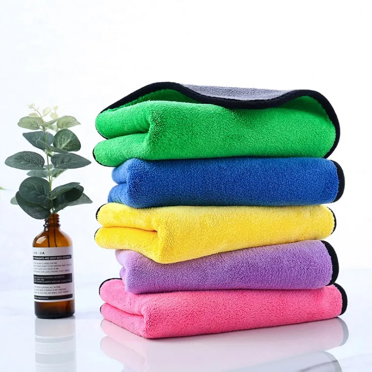 Coral fleece car cleaning towel wholesale polyester and nylon high density 400gsm thick two-color cleaning car wash towel
