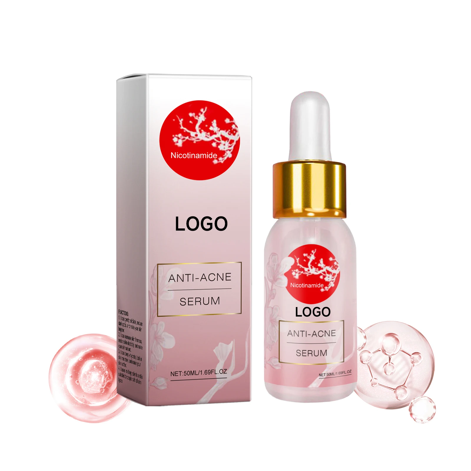 Wholesale Custom Logo Natural Organic nicotinamide Whitening skin Essence anti-acne face serum Hydrating Essence
