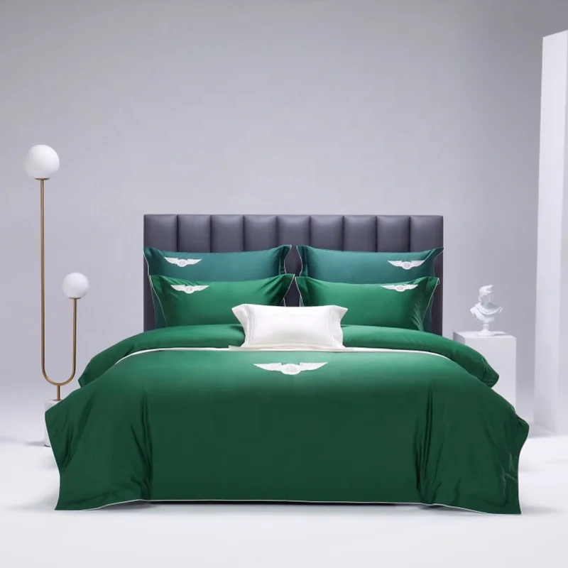 High Quality King Size  Emerald Green Embroidery Quilt Bedding Set Bed Linen 100% Cotton Bedsheet