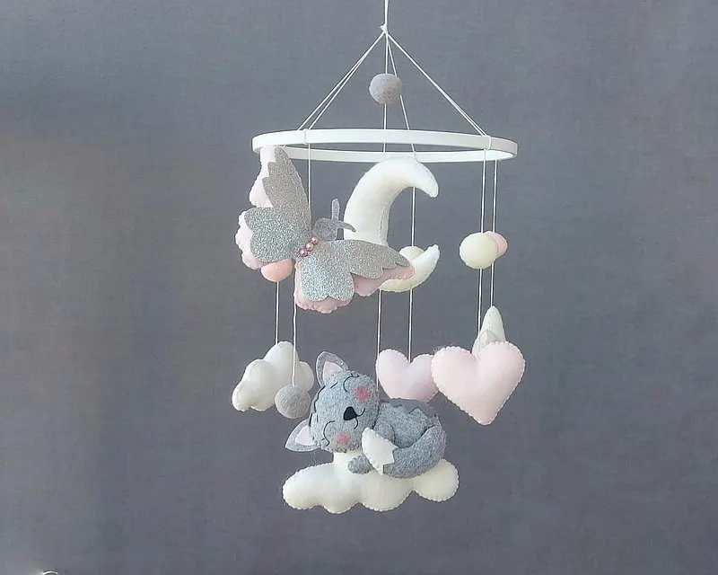 Baby Mobile Ca Gray and pink Mobile Baby Shower Gift Butterfly Mobile Girl