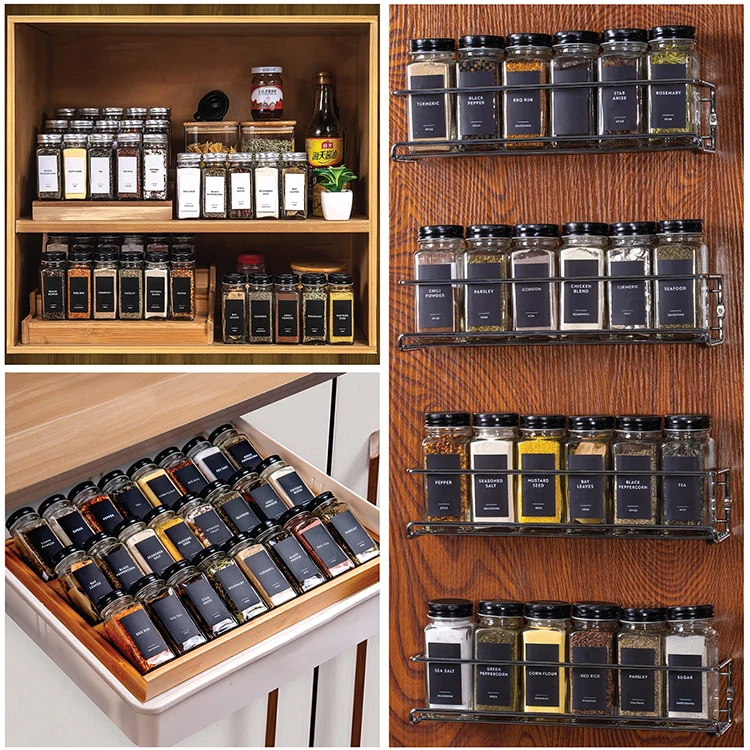 Wholesale 120ml 4oz 24pcs Square Shaker Lids Glass Seasoning Spice Bottle Jar Containers Set with Black Aluminum Lid and Labels