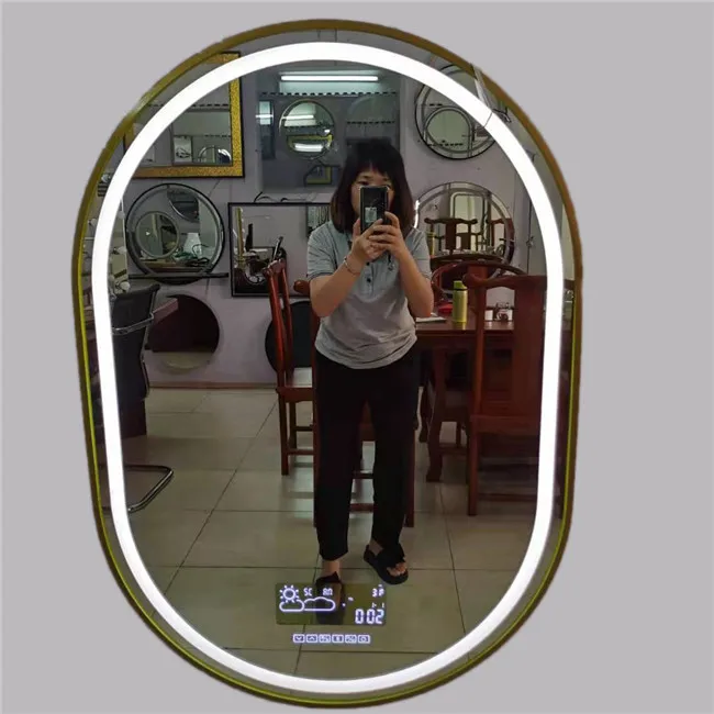 gold antifog bathroom mirror frame light oval led with magnifying mirror with backlight for bathroom