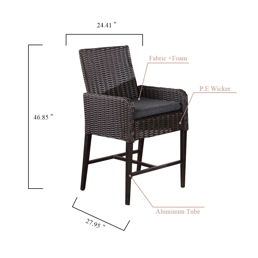 
5 Pieces Cushion Aluminum All Weather PE Rattan Wickers Patio Outdoor Garden Furniture Fire Pits Bar Table Set with ETL 