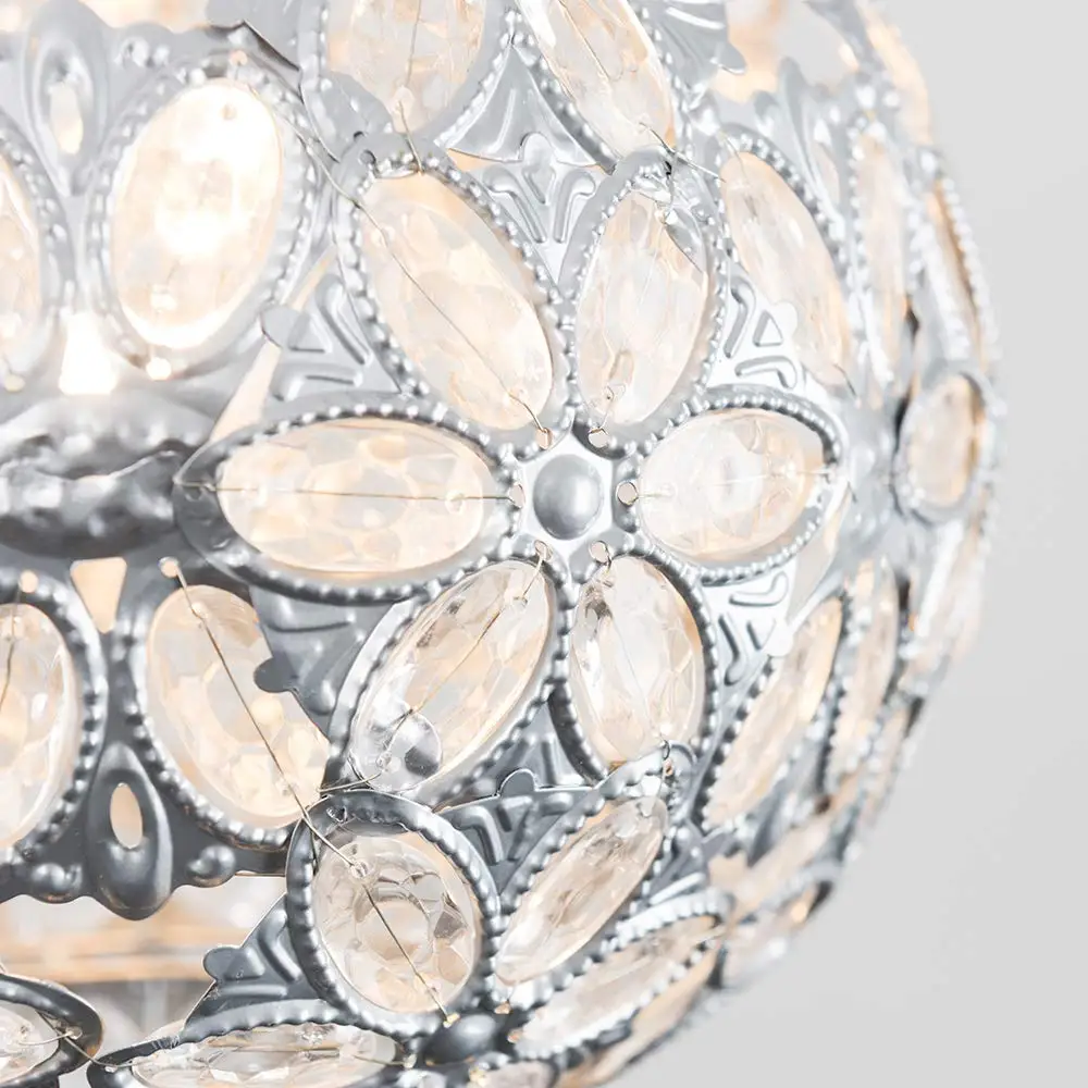 Traditional Moroccan Bazaar Style Silver Chandelier Ceiling Light Pendant Shade with Beautiful Clear Acrylic Flower Design Jewel