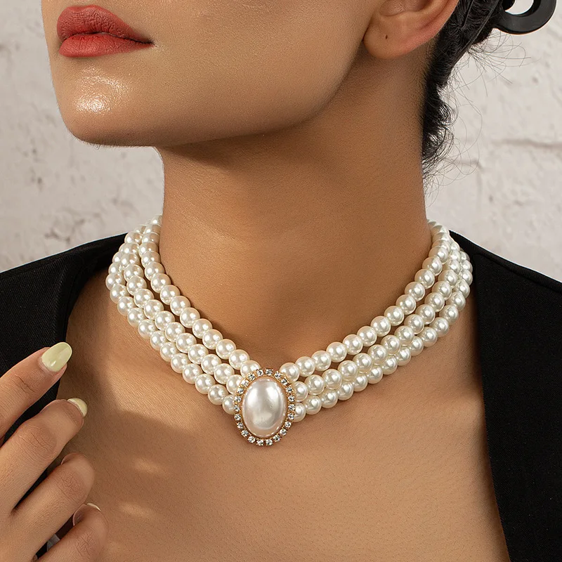 Denifery Boho 3 яруса изящные стразы жемчуг Коренастый короткий 1920s чокер ожерелье цепочка многослойный кулон ожерелья