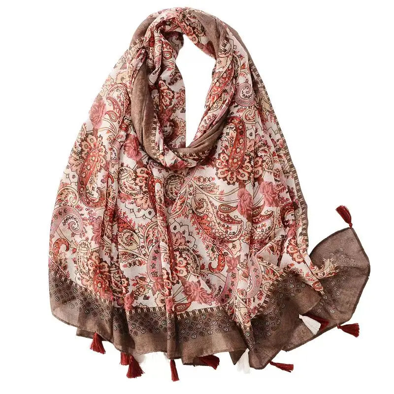 Manufacturer Girls Shawl Summer Stylish Sunscreen Scarves Viscose Floral Printed Scarf