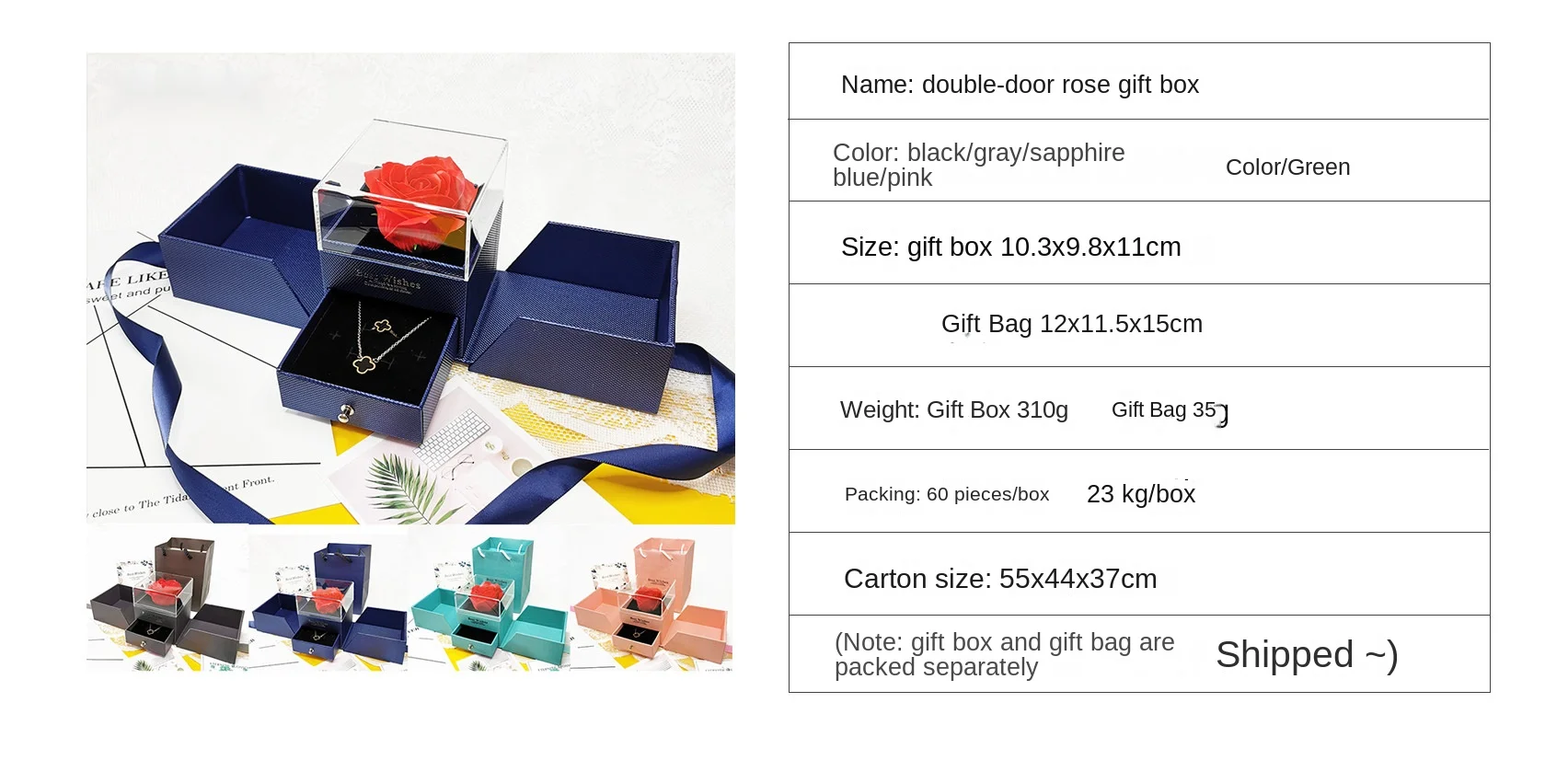 Blue Real Rose With I Love You Necklace Gifts Set Eternal Forever Handmade Soap Rose Enchanted Flower Gift Acrylic Box