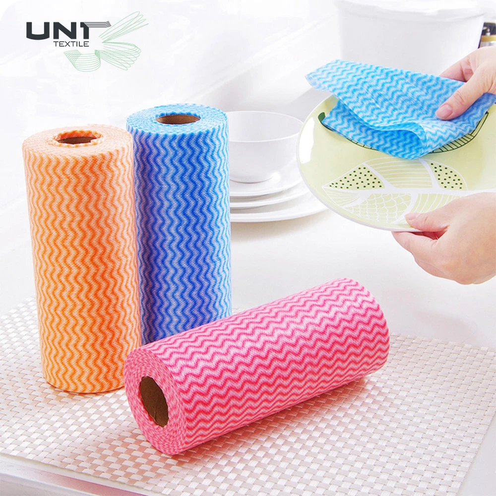 Good Hydrophilicity for Cleaning Kitchen Spunlace Non Woven Fabric High Quality Wavy Pattern Lazy Rag Rolls