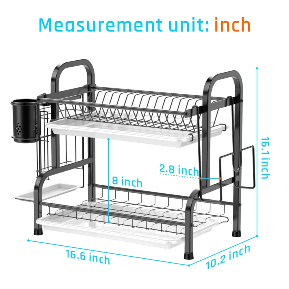 2 Layer Stainless Steel Kitchen Dish Cup Bowl Cups Spoon Storage Drying Rack Drainer Dryer Tray Cutlery Holder Organizer